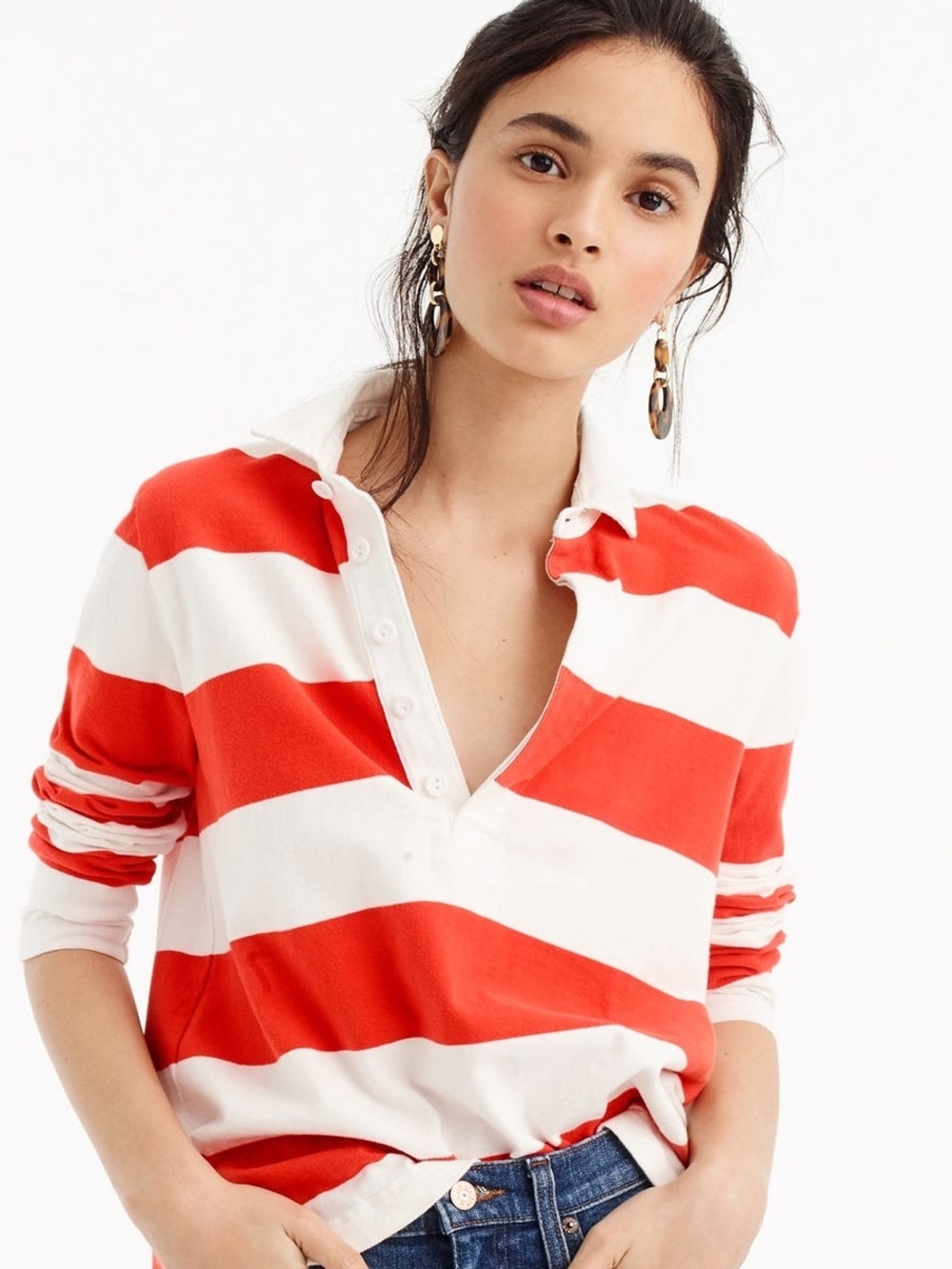 J Crew Red and White Striped Rugby Shirt